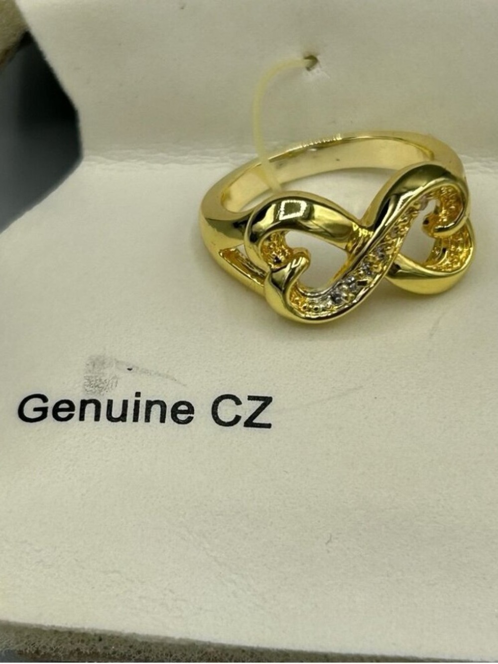 Gold Tone CZ Interlocking Heart Ring Size 6.25 New on Card